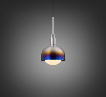 Buster + Punch Forked Pendant, Shade, Globe, Opal, Medium, Burnt Steel