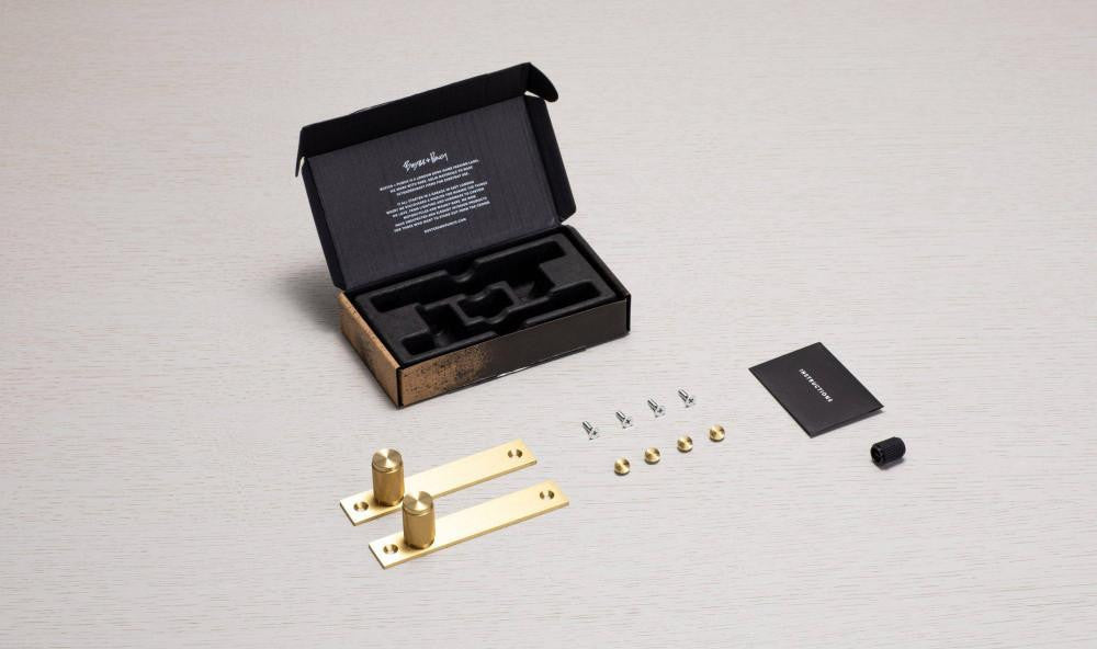 Buster + Punch Furniture Knob Set, Plate, Cross, Brass
