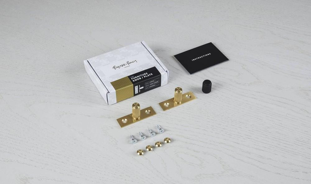 Buster + Punch Furniture Knob Set, Plate, Linear, Brass