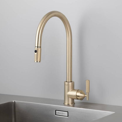 Buster + Punch Kitchen Faucet, Pull-Out With Dual Spray, Cross, Brass