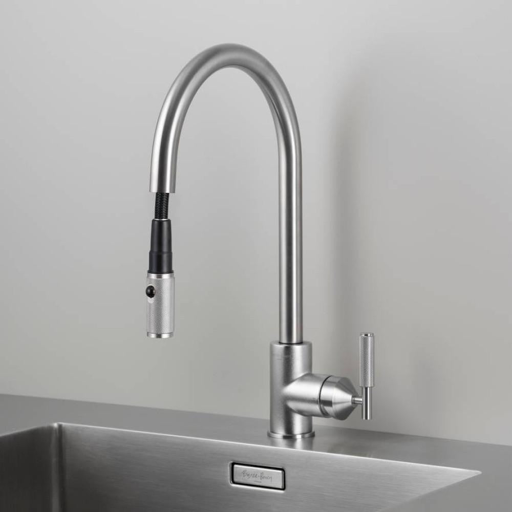 Buster + Punch Kitchen Faucet, Pull-Out With Dual Spray, Cross, Steel
