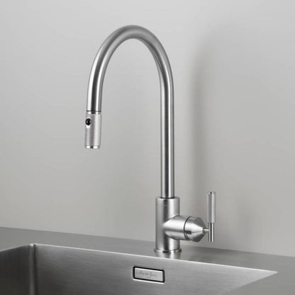 Buster + Punch Kitchen Faucet, Pull-Out With Dual Spray, Cross, Steel