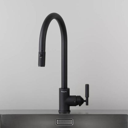Buster + Punch Kitchen Faucet, Pull-Out With Dual Spray, Cross, Welders Black