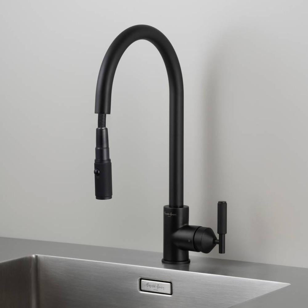Buster + Punch Kitchen Faucet, Pull-Out With Dual Spray, Cross, Welders Black