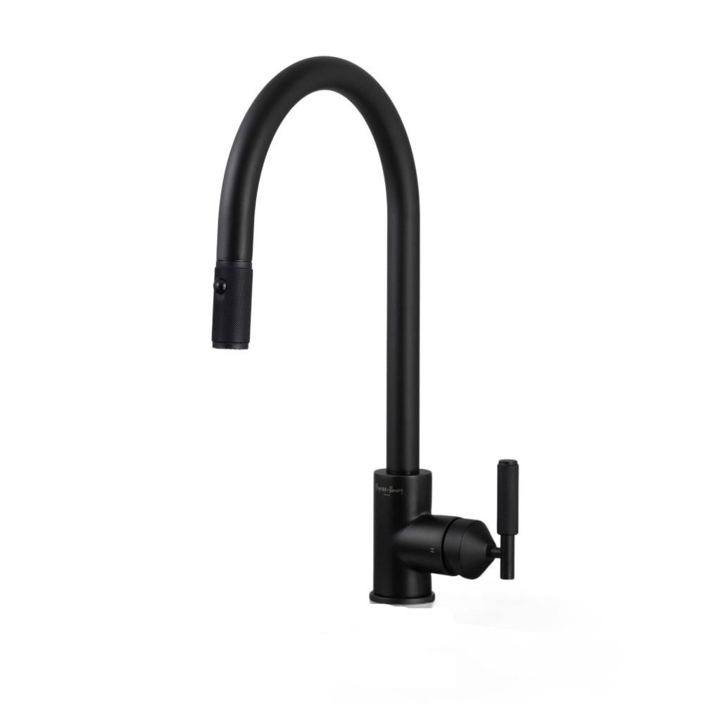 Buster + Punch Kitchen Faucet, Pull-Out With Dual Spray, Cross Welders Black