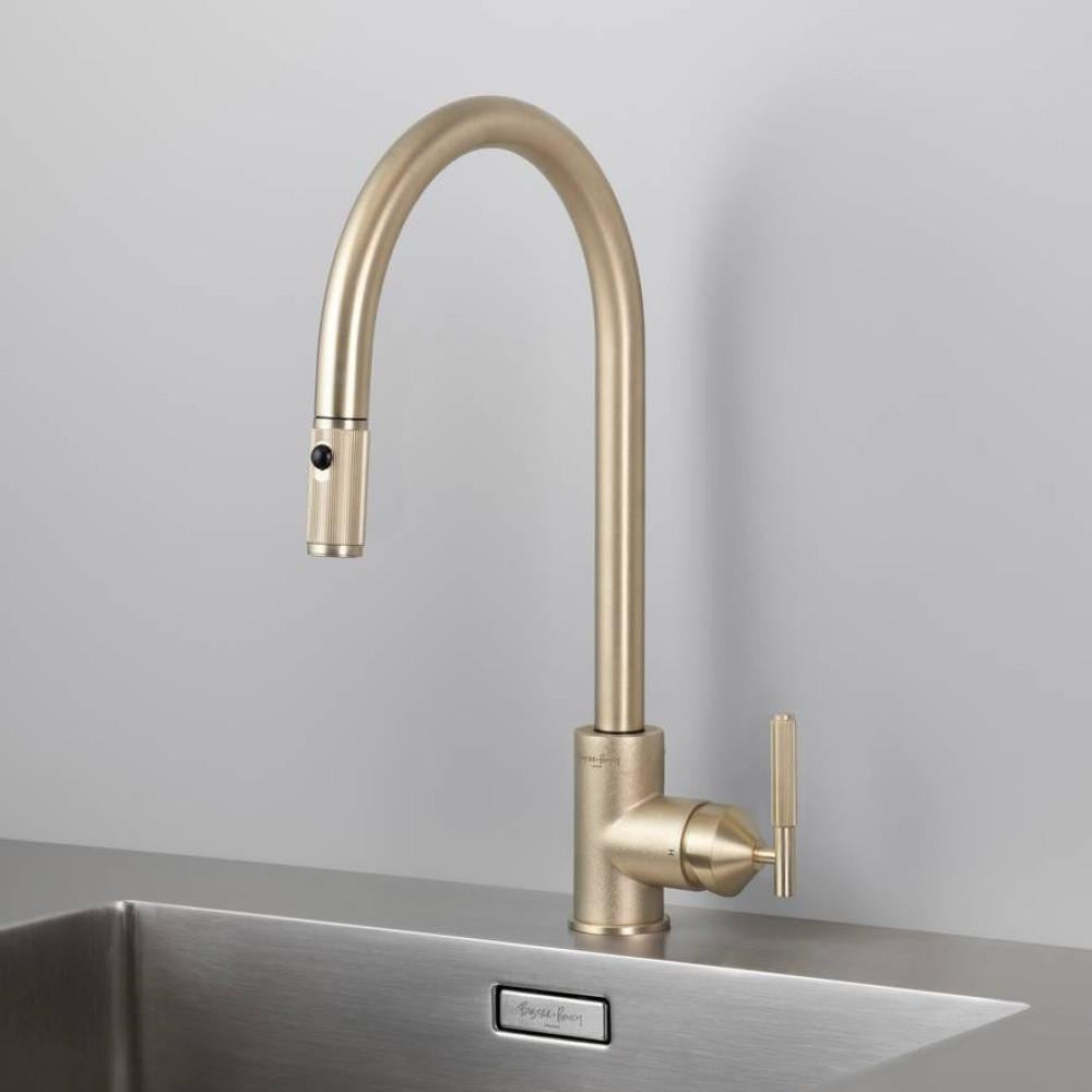 Buster + Punch Kitchen Faucet, Pull-Out With Dual Spray, Linear, Brass