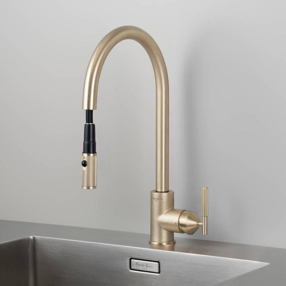 Buster + Punch Kitchen Faucet, Pull-Out With Dual Spray, Linear, Brass