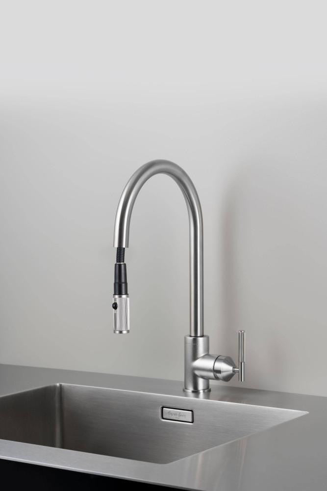 Buster + Punch Kitchen Faucet, Pull-Out With Dual Spray, Linear, Steel