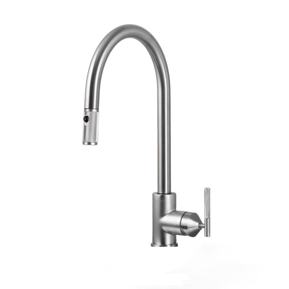 Buster + Punch Kitchen Faucet Pull-Out With Dual Spray Linear Steel