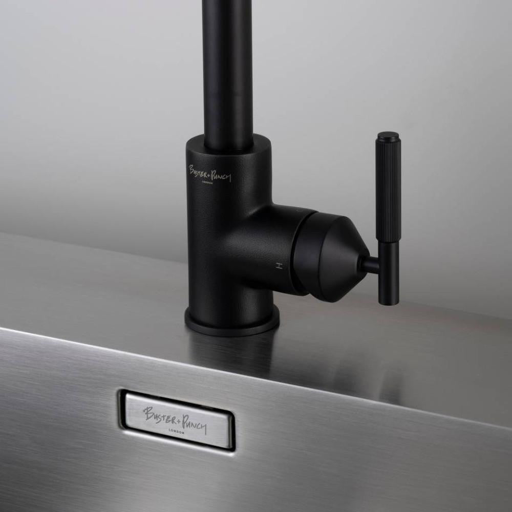 Buster + Punch Kitchen Faucet, Pull-Out With Dual Spray, Linear, Welders Black