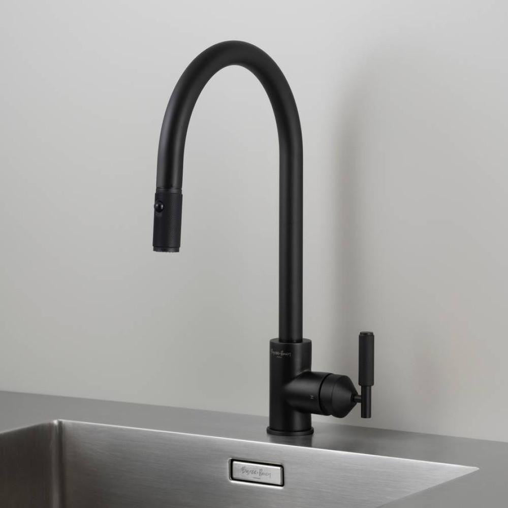 Buster + Punch Kitchen Faucet, Pull-Out With Dual Spray, Linear, Welders Black