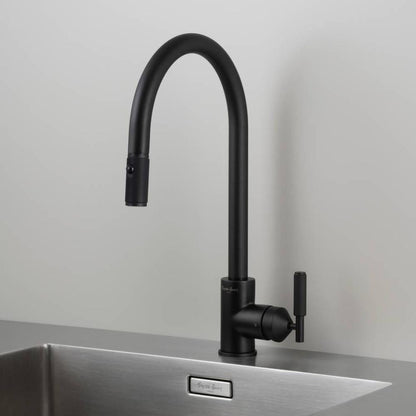 Buster + Punch Kitchen Faucet, Pull-Out With Dual Spray, Linear, Welders Black