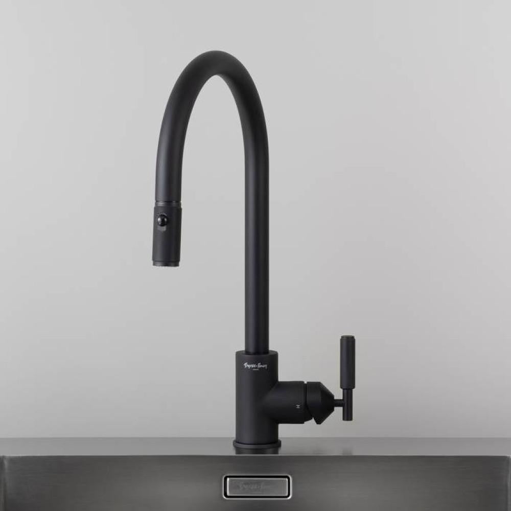Buster + Punch Kitchen Faucet, Pull-Out With Dual Spray, Linear, Welders Black