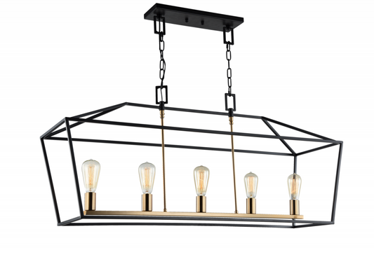 Matteo Lighting Scatola 5-Light Linear Chandelier Rust Black, Aged Brass
