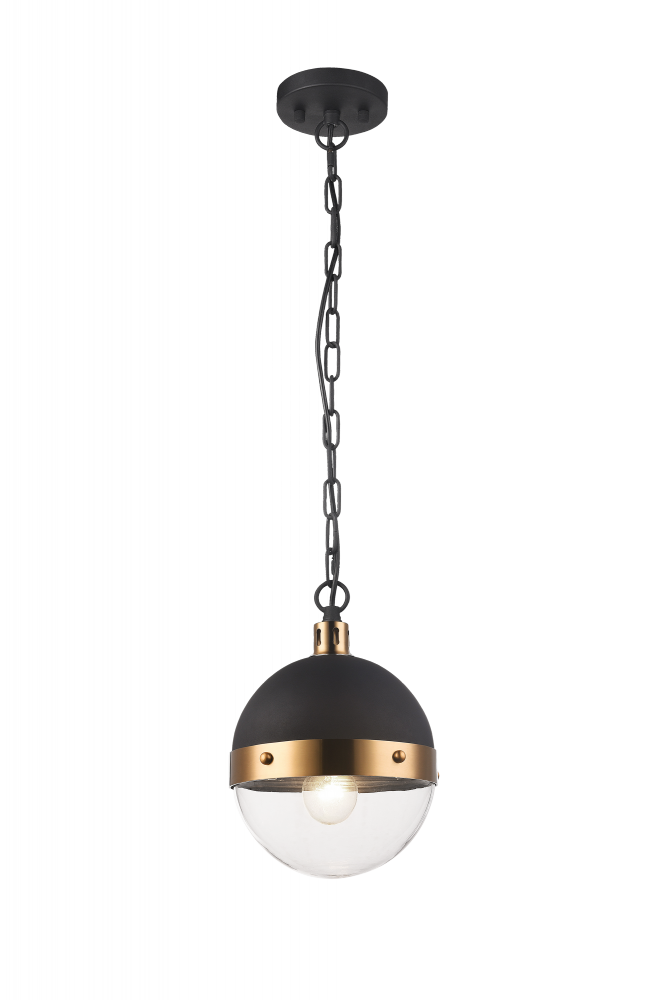 Matteo Lighting Torino 1-Light Pendant Black, Aged Brass