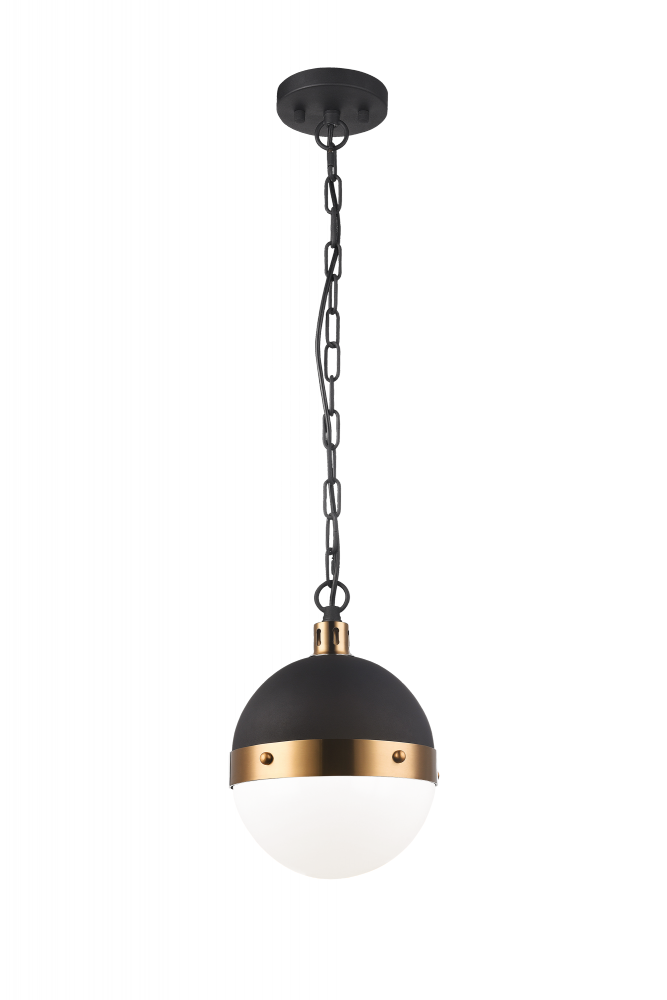 Matteo Lighting Torino 1-Light Pendant Black, Aged Brass