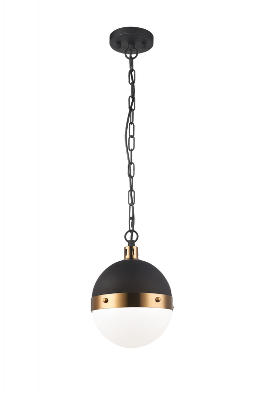 Matteo Lighting Torino 1-Light Pendant Black, Aged Brass