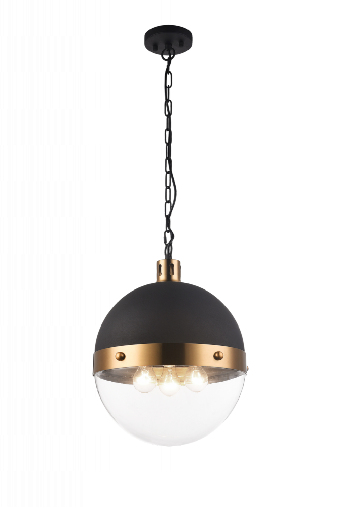 Matteo Lighting Torino 3-Light Pendant Black, Aged Brass