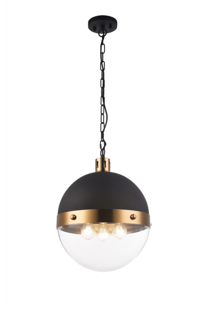 Matteo Lighting Torino 3-Light Pendant Black, Aged Brass