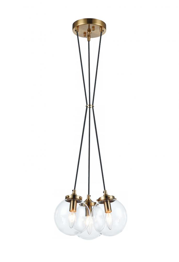 Matteo Lighting The Bougie Cluster 3-Light Pendant Aged Brass, Black