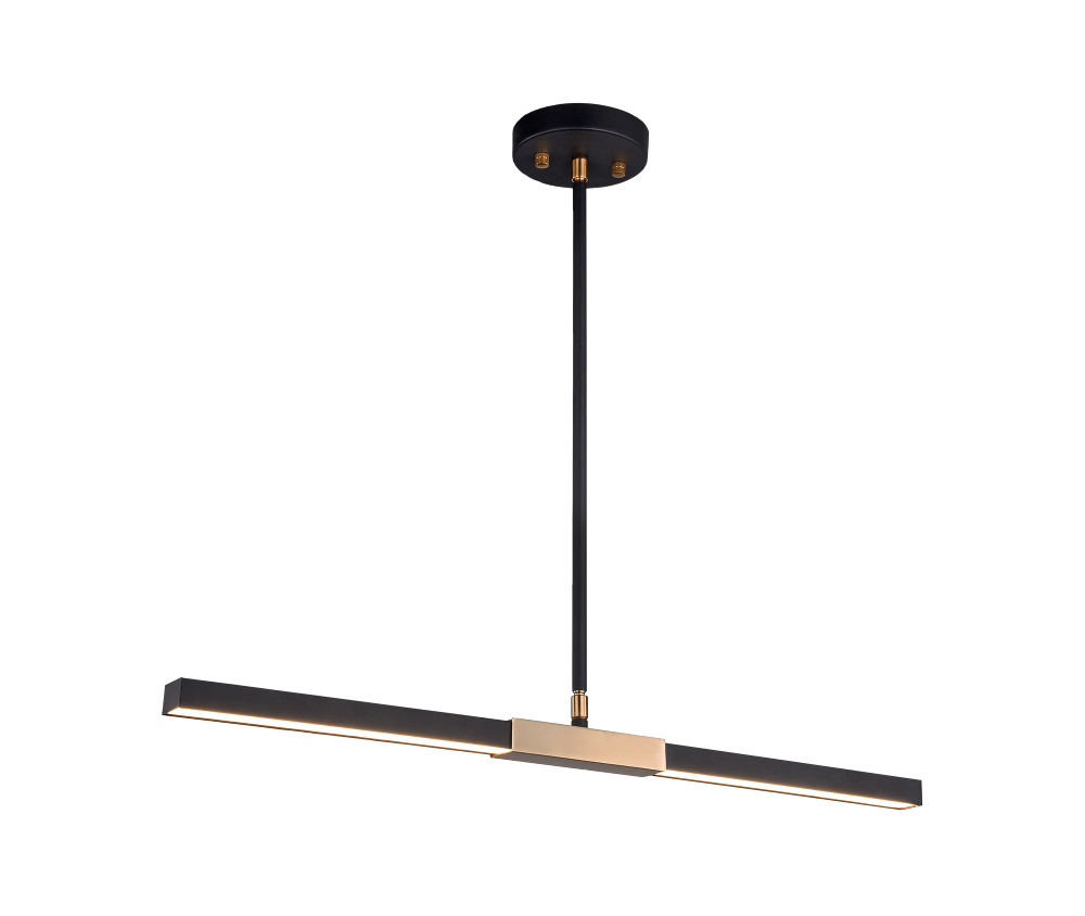 Matteo Lighting Lineare 2-Light 28-in LED Pendant Matte Black, Aged Brass