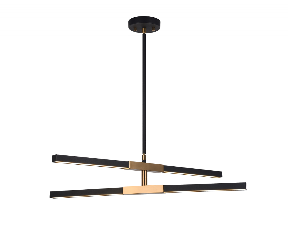 Matteo Lighting Lineare 4-Light LED Pendant Matte Black, Aged Brass