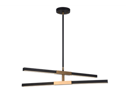 Matteo Lighting Lineare 4-Light LED Pendant Matte Black, Aged Brass