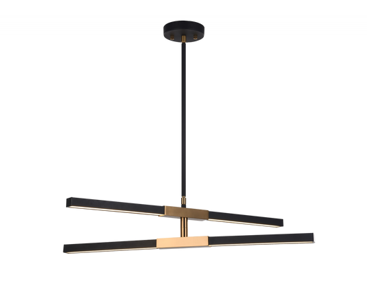 Matteo Lighting Lineare 4-Light LED Pendant Matte Black, Aged Brass