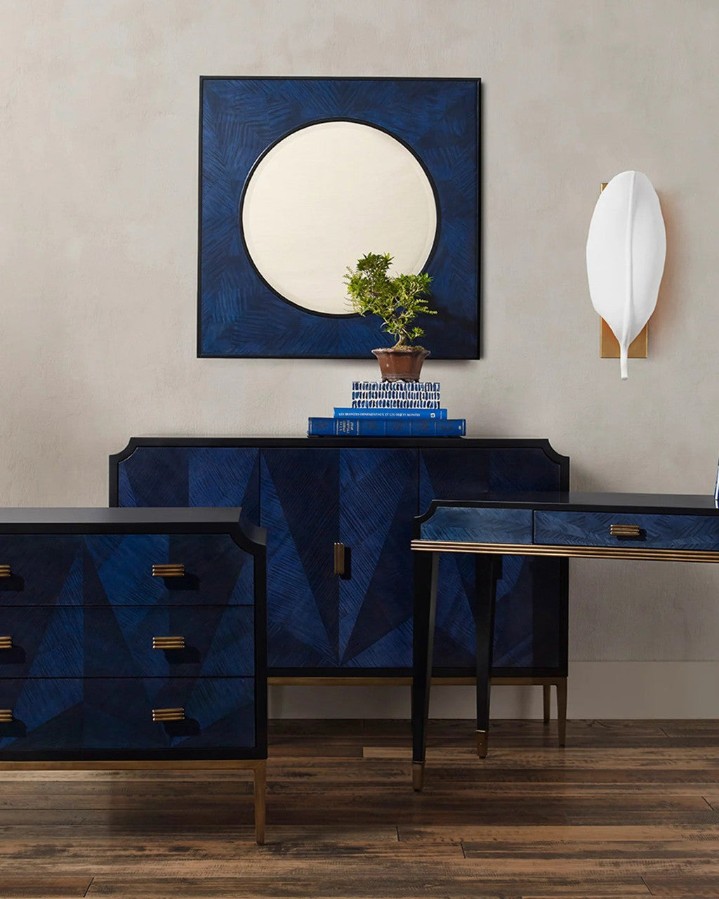 Kallista Square Blue Mirror, Currey and Company (1000-0053 NJGZ)