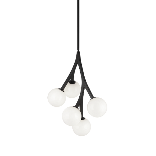 Matteo Lighting Rami 5-Light Pendant in Black with Opal Glass, 18.25"L (C81505BKOP)