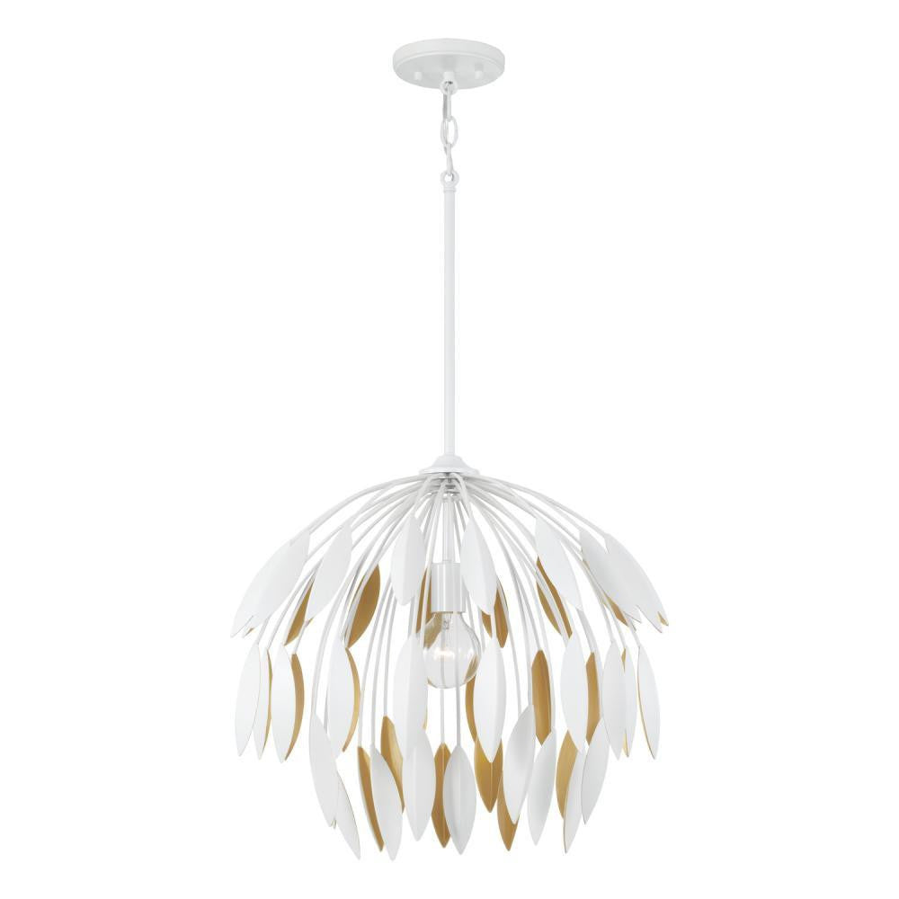 Capital 1-Light Botanical Pendant in Matte White and Buffed Gold