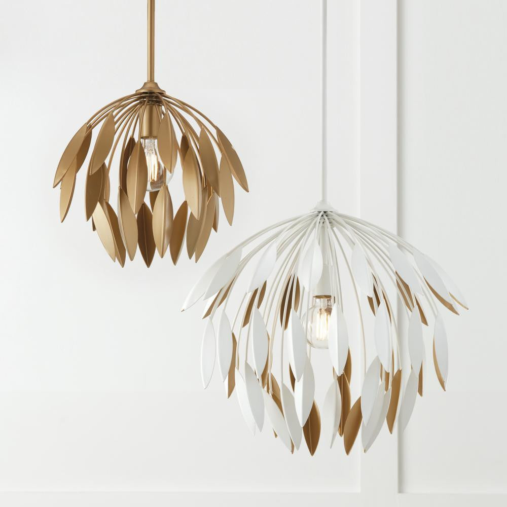 Capital 1-Light Botanical Pendant in Matte White and Buffed Gold
