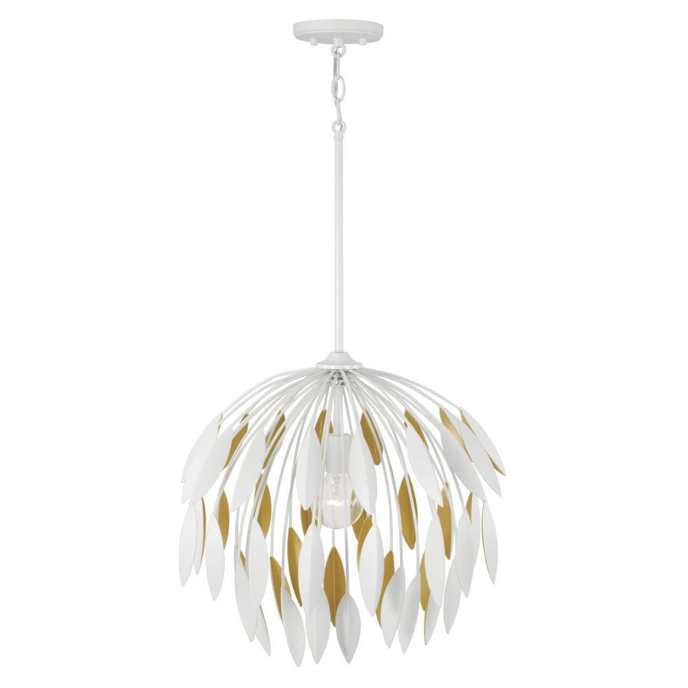 Capital 1-Light Botanical Pendant in Matte White and Buffed Gold