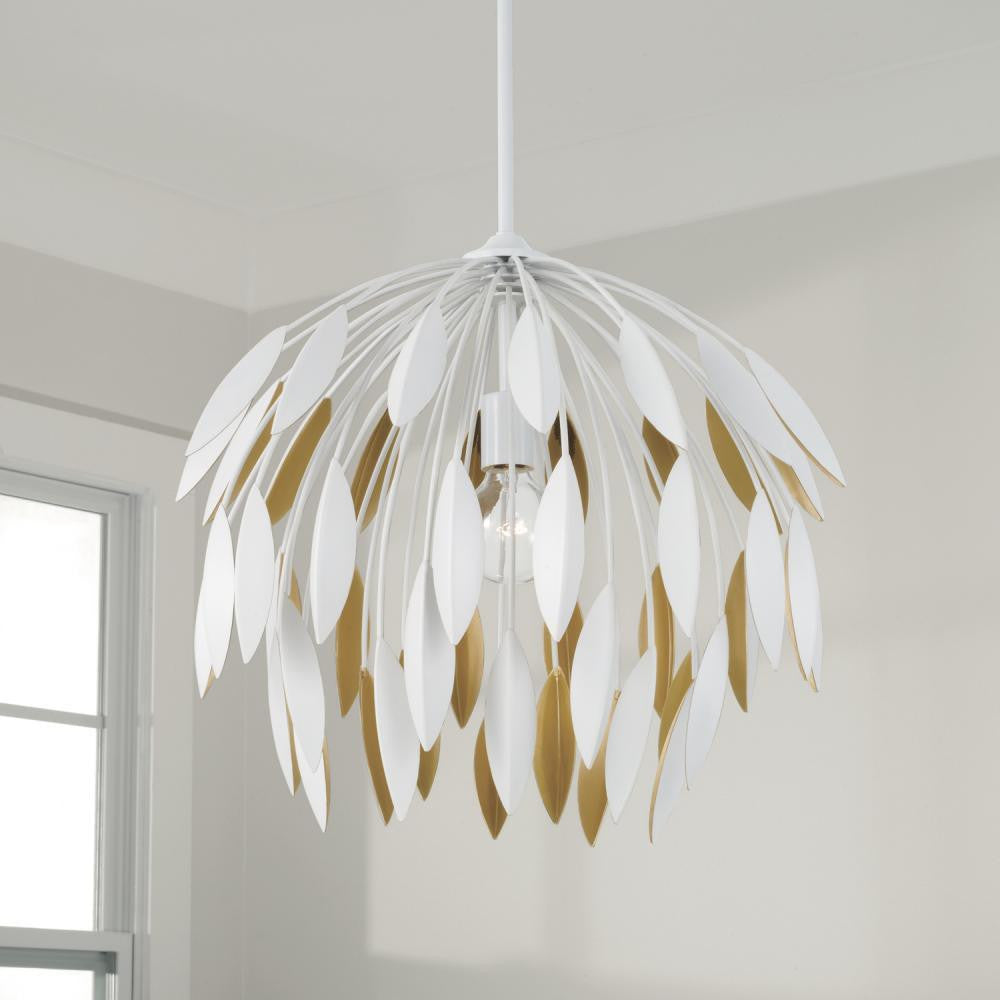 Capital 1-Light Botanical Pendant in Matte White and Buffed Gold