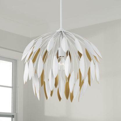 Capital 1-Light Botanical Pendant in Matte White and Buffed Gold