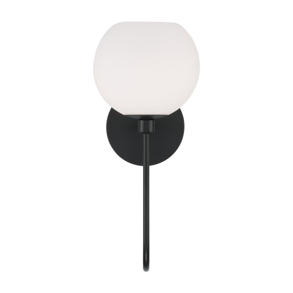 Capital 1-Light Circular Globe Sconce in Matte Black