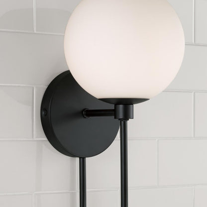Capital 1-Light Circular Globe Sconce in Matte Black