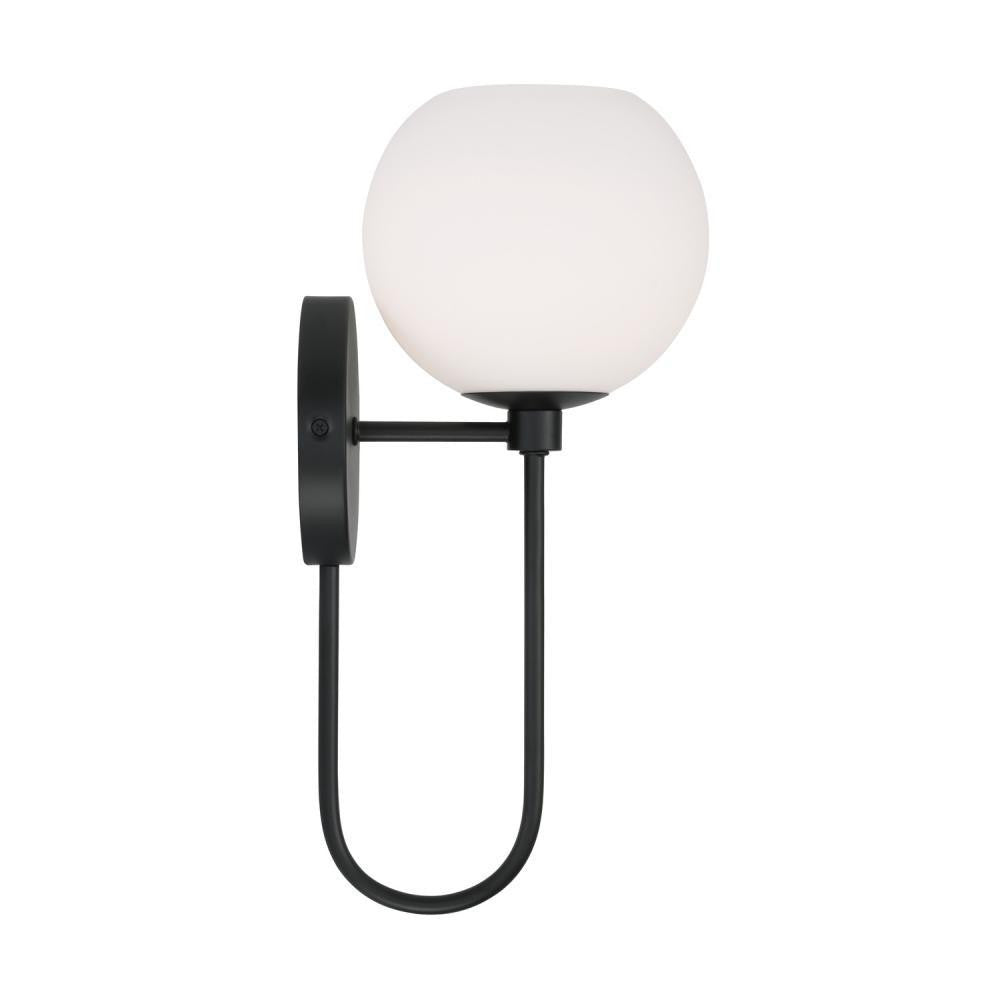 Capital 1-Light Circular Globe Sconce in Matte Black