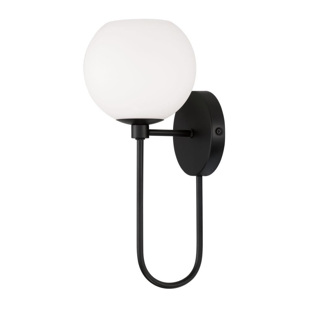 Capital 1-Light Circular Globe Sconce in Matte Black