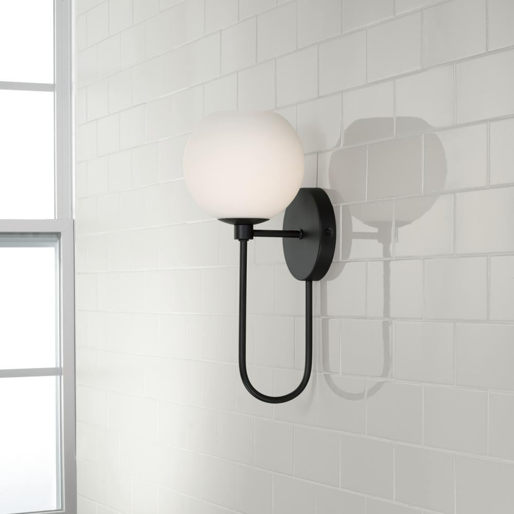Capital 1-Light Circular Globe Sconce in Matte Black