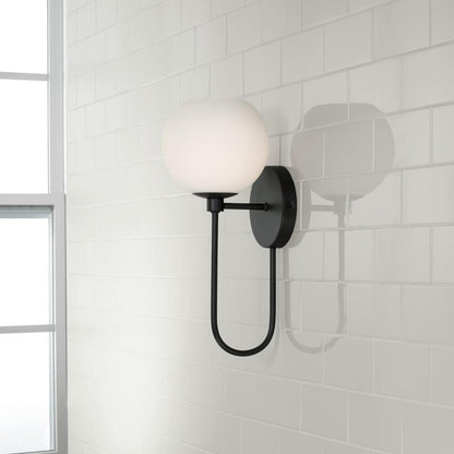Capital 1-Light Circular Globe Sconce in Matte Black
