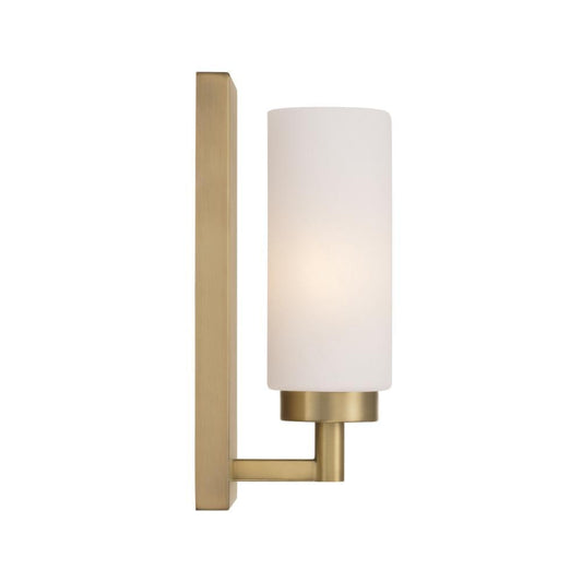Capital 1-Light Cylindrical Sconce in Aged Brass with Faux Alabaster Glass