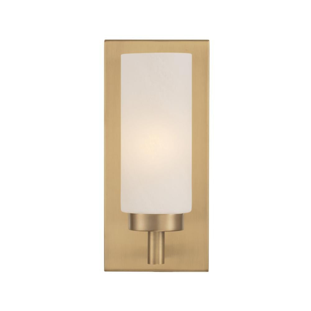 Capital 1-Light Cylindrical Sconce in Aged Brass with Faux Alabaster Glass