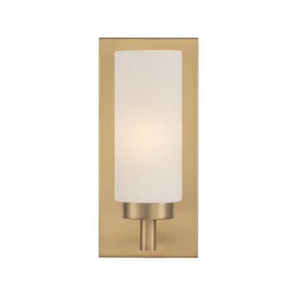 Capital 1-Light Cylindrical Sconce in Aged Brass with Faux Alabaster Glass