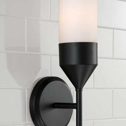 Capital 1-Light Cylindrical Sconce in Matte Black with Soft White Glass