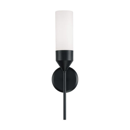 Capital 1-Light Cylindrical Sconce in Matte Black with Soft White Glass