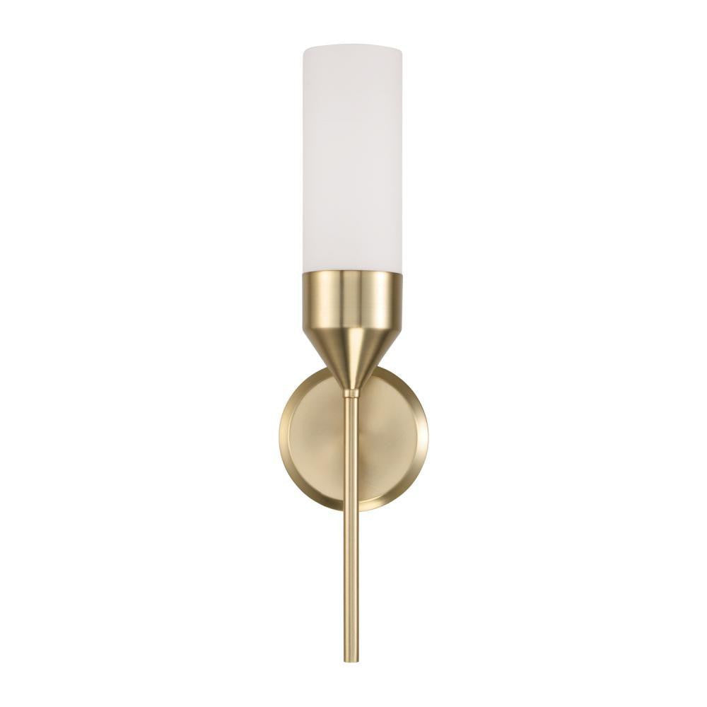 Capital 1-Light Cylindrical Sconce in Matte Brass with Soft White Glass