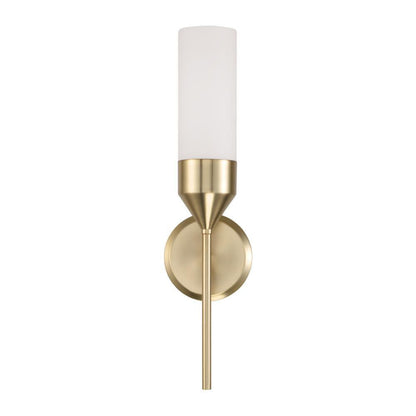 Capital 1-Light Cylindrical Sconce in Matte Brass with Soft White Glass