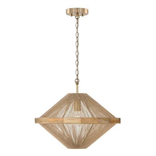Capital 1-Light Dual Mount Pendant in Matte Brass with Mango Wood and Handwrapped Natural Jute Rope String