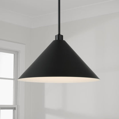 Capital 1-Light Metal Cone Pendant in Matte Black with White Interior